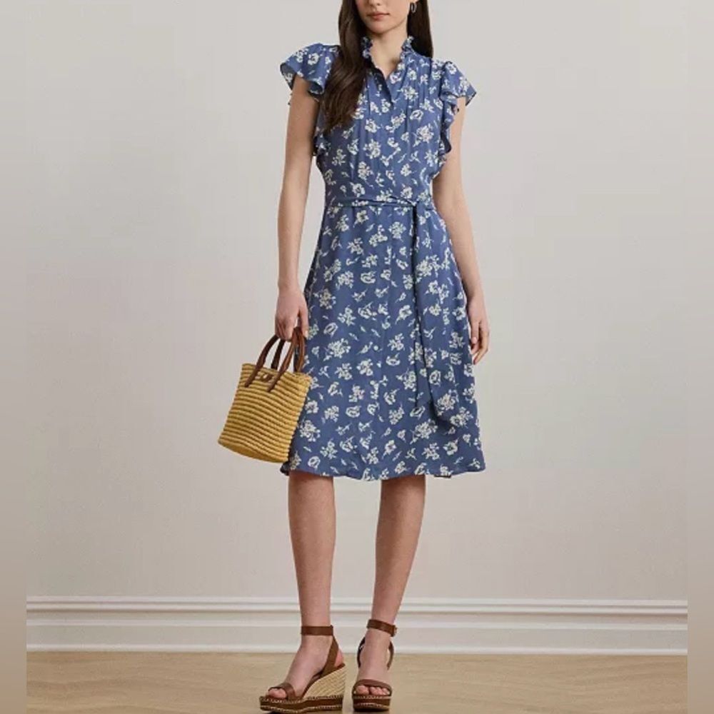 Ralph Lauren Floral Belted Shirtdress Womens 16W Country Garden Fairy Boho Party